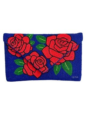 Beaded Rose Crossbody Clutch Bag, Beaded Floral Clutch Lily Posh